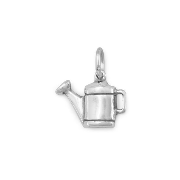 Sterling Silver Charm Bracelet With Attached 3D Small Plant Watering Can With Decorative Strips Charm 
